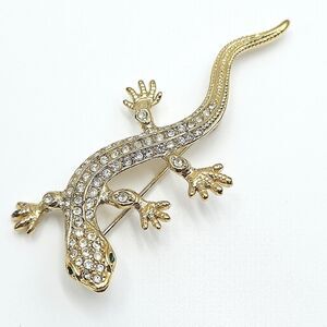Vintage 1980's Figural Goldtone Rhinestone Salamander / Lizard Brooch